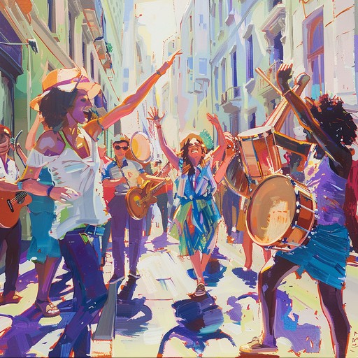 Experience the cheerful rhythms and bouncy beats of a street party. This track captures the energetic and joyful spirit, with melodic accordion leading the way through a lively celebration.