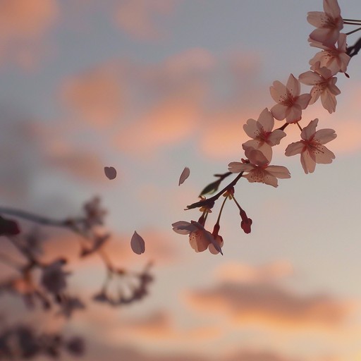 A delicate and somber j pop instrumental featuring gentle piano melodies, soft strings, and subtle electronic elements. This track captures the poignant beauty of cherry blossoms falling and the bittersweet feeling of lost love, creating an evocative and introspective atmosphere perfect for reflecting on memories and past emotions.