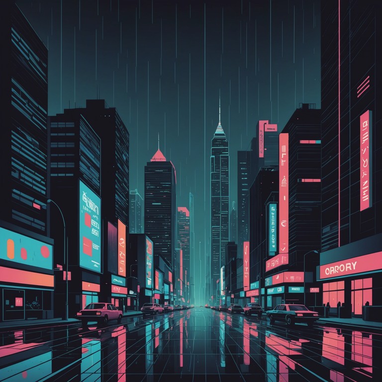 Imagine walking through a rain soaked neon lit metropolis, where each drop echoes the rhythmic pulses of a futuristic society. The music is a fusion of deep bass, electronic beats, and the occasional ripple of traditional instruments, enveloping the listener in the essence of a cybernetic trip hop journey.