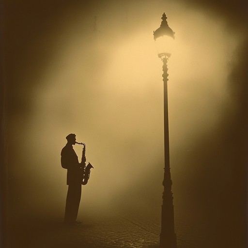 Imagine a dimly lit cobblestone street, with the soft glow of gas lamps casting shadows, and the distant sound of a saxophone cutting through the foggy evening, evoking a sense of mystery and nostalgia. The scene captures the essence of the 1930s, a time of both elegance and underlying tension, as jazz begins to take center stage in the cultural landscape. The music carries tales of joy, strife, and evolution.