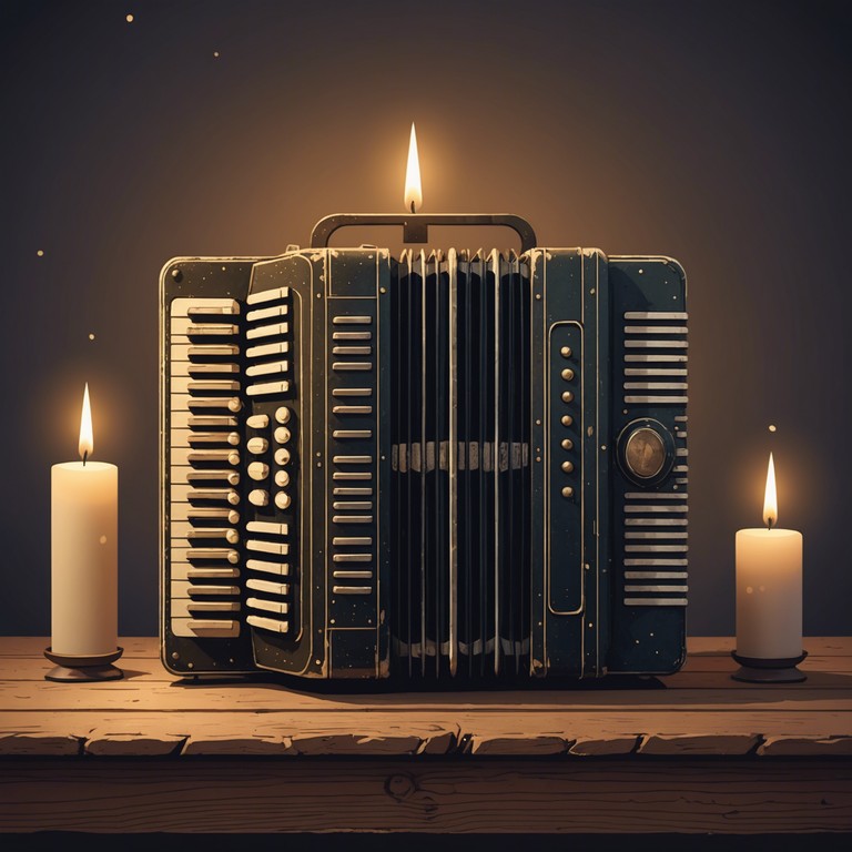 The song uses the accordion to weave a story of solitude and contemplation under a starless sky, evoking feelings of introspection and mystery with its complex rhythms and haunting melodies.