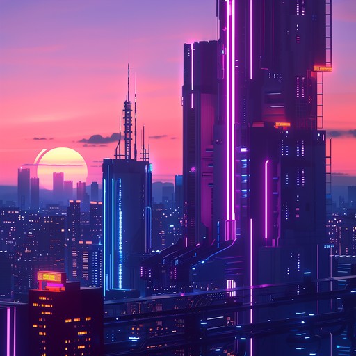 Create a relaxed synthwave track that blends nostalgic 80s vibes with futuristic melodies. Imagine driving through a neon lit cityscape at dusk, where the colorful lights reflect off the retrofuturistic buildings. The synth lines are smooth and laid back, with dreamy pads that create a sense of calm and wonder.