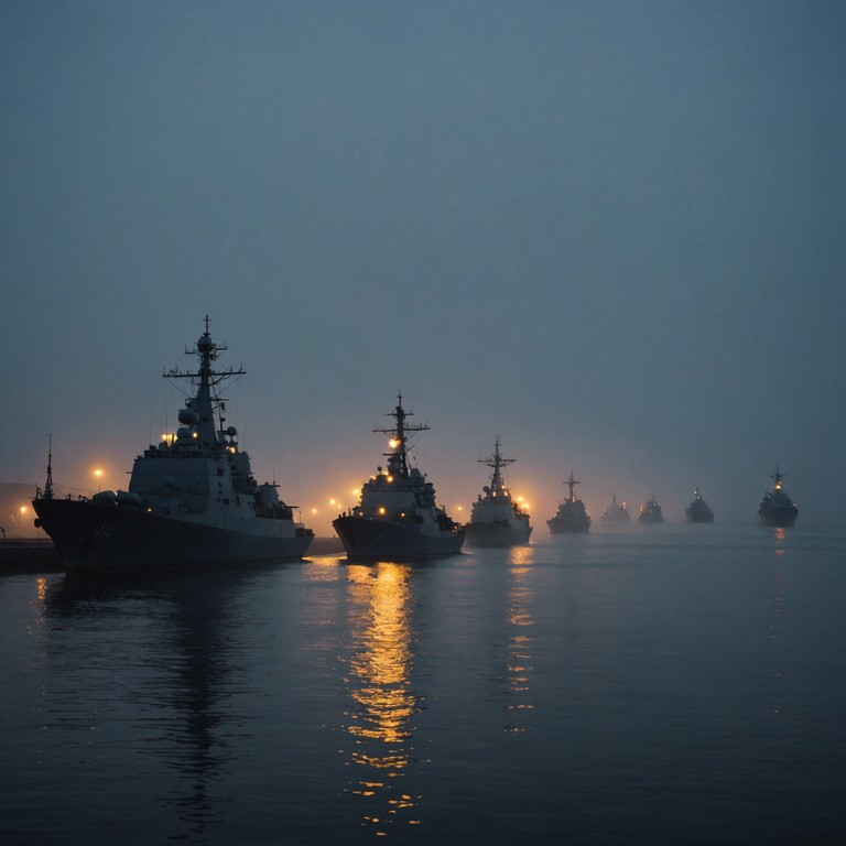 A mysterious and seductive instrumental piece capturing the essence of a foggy russian harbor at dusk. The music blends deep atmospheric soundscapes with a sense of longing and intrigue. The deep and resonant sounds of a harmonica lead the melody, encapsulating the loneliness and allure of the sea. Traditional russian melodies echo throughout, evoking images of naval vessels slowly appearing through the mist.