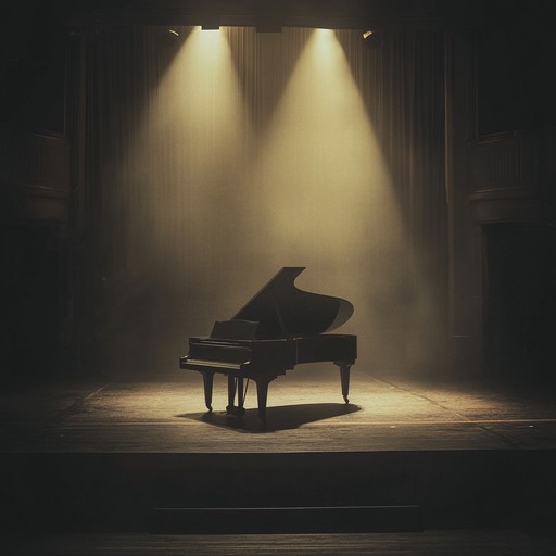 A soothing instrumental capturing the serene atmosphere of a quiet broadway stage at sunset, with gentle melodies played on a piano evoking a calm and reflective mood, providing a peaceful and intimate listening experience