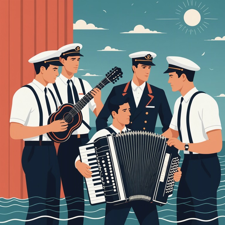 A rendition focusing on the routine and brotherhood among sailors aboard a navy vessel, the music is a vibrant tribute to their discipline and camaraderie set against the rising sun.