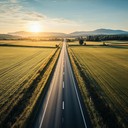 joyful ride through open country roads, blue skies