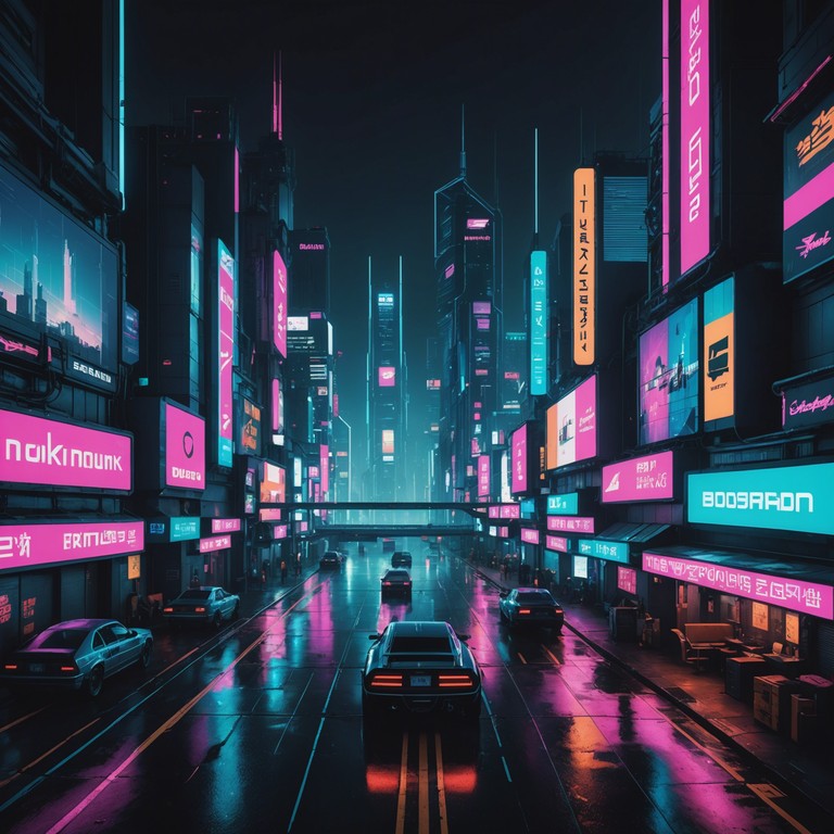 This track encapsulates the pulsating rhythm of a high speed chase through a neon lit city in a dystopian future. The music is built around the electric guitar, driving the tempo forward with assertive, resounding riffs that mirror the heartbeat of the cyberpunk underworld.