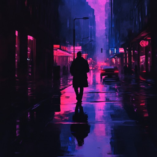 Image the neon lit streets of a distant future city, where shadows loom around every corner and technology merges with the dark underworld. This piece combines eerie synths and deep basslines, evoking a sense of unease and suspense in a cyberpunk dystopia.