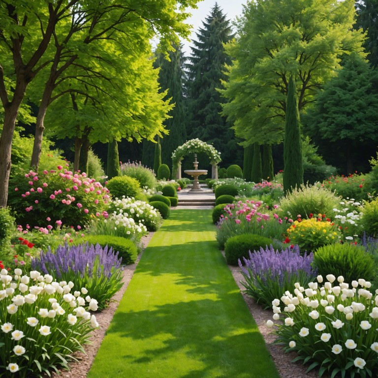 Imagine a radiant, sunlit garden at versailles, where cheerful baroque melodies flutter like butterflies among flowers. The music captures the essence of a perfect, carefree summer day during the peak of royal indulgence. The composition is dominated by intricate harpsichord arrangements that set a joyful and sophisticated atmosphere amidst the background of 17th century aristocracy.