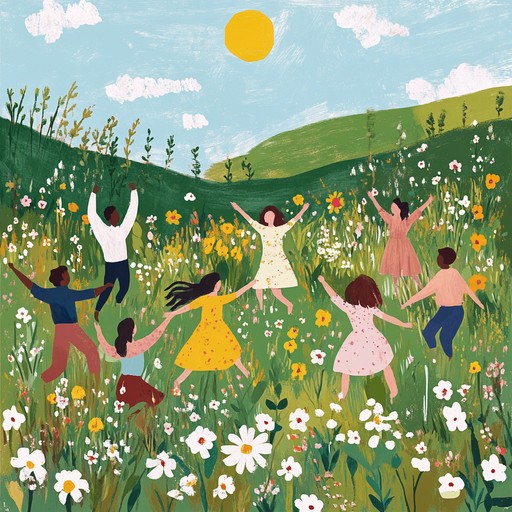 A bright, joyous folk composition evoking images of dancing in a sunlit meadow, with lively rhythms and melodies that bring a sense of carefree happiness and communal celebration. The piece features vibrant strumming, uplifting tones, and playful accents, capturing the essence of serene summer joy