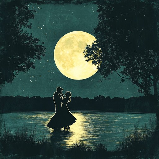 Imagine a serene evening where two lovers share a tender moment, their bodies gently swaying to a slow dance under the warm glow of a full moon. The music captures this intimate, magical ambiance with soothing melodies and delicate rhythms to create a romantic dance experience.