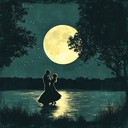 romantic slow dance under warm, moonlit night sky