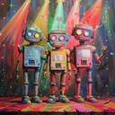 dancing robots with heartwarming soul rhythm, uniquely comedic tune