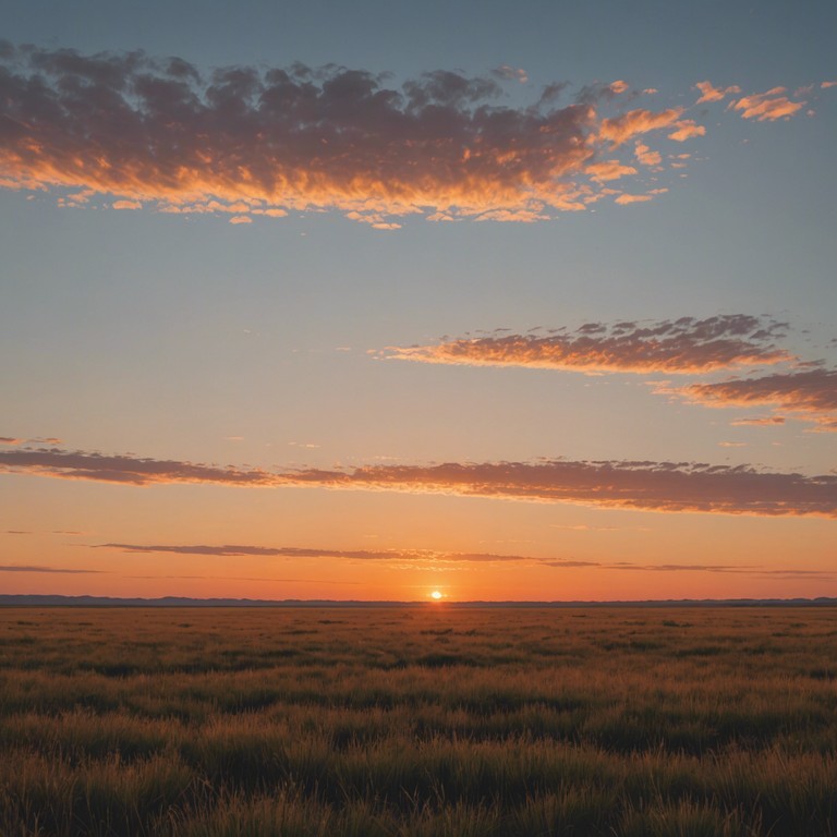 This track captures the essence of a tranquil prairie landscape, where the gentle strumming of an acoustic guitar melds with the sounds of a distant storm, bringing a sense of peace and introspection. The music is meant to embody the vastness and beauty of the plains, offering a sonic escape to a simpler, quieter place.