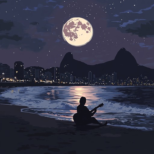 An instrumental piece blending soft samba rhythms with ethereal melodies, evoking the calm of a moonlit night in rio de janeiro. The soothing tones of the acoustic guitar and the gentle sway of percussion create a serene atmosphere of dreams and romance.