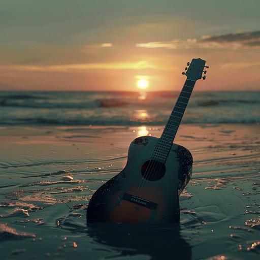 A gentle guitar strums soothing bossa nova rhythms, capturing the essence of a serene beach sunset. The composition fuses traditional brazilian elements with a modern twist, creating a soothing yet dynamic atmosphere perfect for unwinding and feeling the warmth of the sun on your skin.