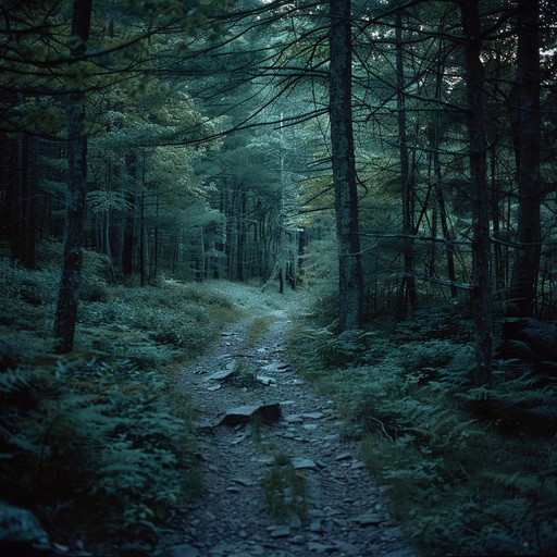 An enigmatic journey through the appalachian wilderness, capturing suspense, isolation, and eerie beauty, infused with haunting folk tunes and rock rhythms to evoke a chilling yet captivating atmosphere.