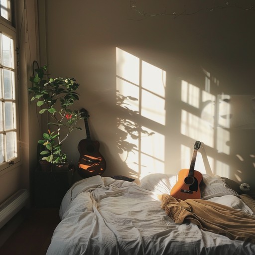 This spirited bedroom instrumental composition captures the warmth and comfort of a sunlit room, filled with vibrant and playful melodies. The gentle strumming of the acoustic guitar sets a joyful tone while soft electronic beats add energy, making it perfect for lazy mornings or relaxed afternoons.