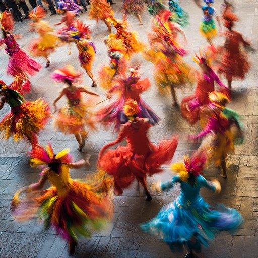 Dive into an intense carnival atmosphere filled with wild energy as powerful drum beats drive the chaotic yet exhilarating soundscape, capturing the essence of an aggressive and frenzied celebration