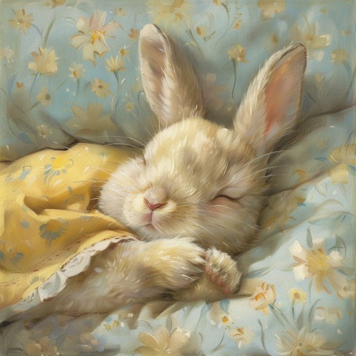 This soft and comforting lullaby features delicate melodies that gently rock the little bunny to sleep. The tender notes from the music box and the warm, enveloping pads create a cozy and safe atmosphere perfect for snuggling up and drifting off into sweet dreams. As the lullaby progresses, the bunny slowly nods off, lulled by the reassuring and loving musical embrace