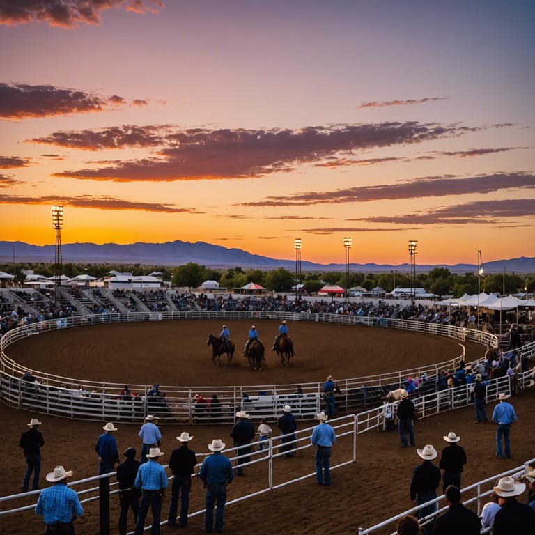 Experience the essence of cowboy excitement and the wild west through vibrant acoustic guitar riffs and a lively atmosphere that makes you feel like you're at a rodeo.