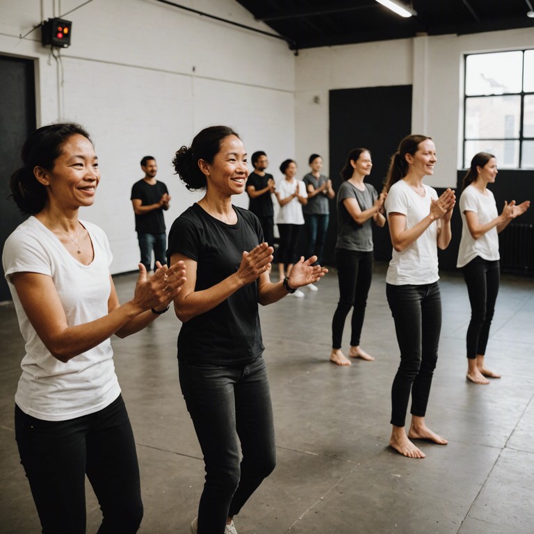 Imagine a town square where every inhabitant participates in a parade, each contributing to the music by clapping and stomping. The communal spirit transcends through the song, wrapping all in a cohesive musical embrace that resonates with the beat of the united steps and claps.