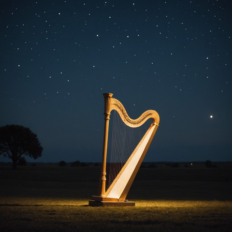 An instrumental journey designed to invoke feelings of warmth and serenity, akin to a quiet, introspective night under star filled skies, guided by the gentle strum of a harp amidst soft, whispering winds.