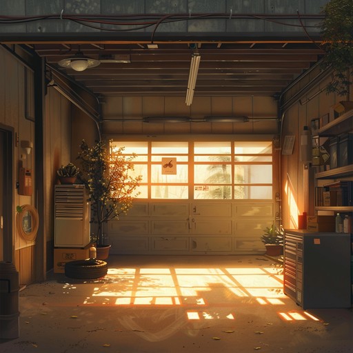 Tranquil garage afternoon features gentle garage riffs, soothing ambient sounds, and mellow drum patterns to create a peaceful, dream like atmosphere. Ideal for a relaxing afternoon, it evokes nostalgia and tranquility in a sunlit garage studio.