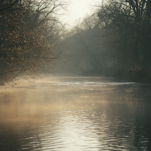 A peaceful hindustani classical composition inspired by the tranquility of dawn by a serene river, using the sitar to create a relaxing and meditative experience.