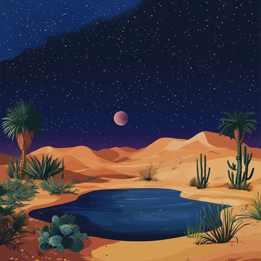 A mesmerizing blend of ethereal synths and intriguing desert soundscapes, crafting a unique and surreal journey through an imagined galactic desert oasis