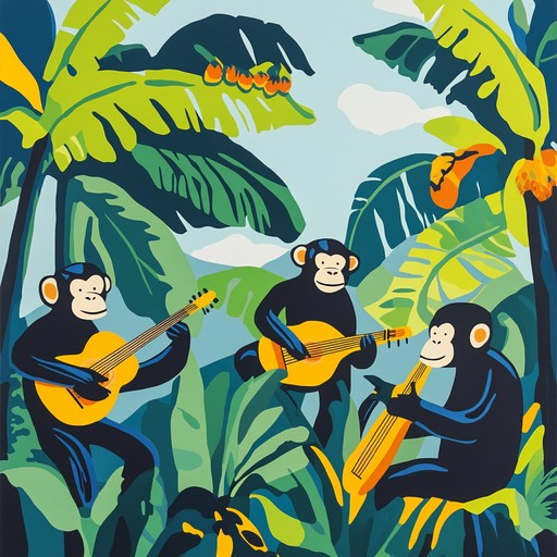 A high energy instrumental funk track combining groovy rhythms and playful melodies, capturing the antics of monkeys dancing in a banana forest; the music is vibrant, fun, and sure to get listeners moving.