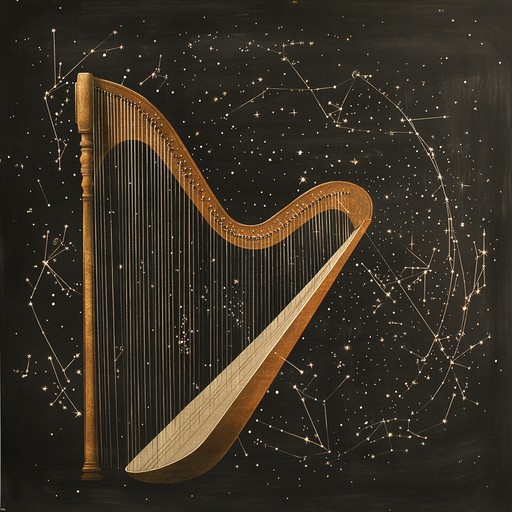 A mesmerizing lullaby set in the expanse of the universe, where gentle harp strings weave through starlit skies, adding an otherworldly charm to lull the listener into a peaceful slumber