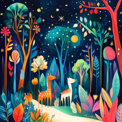 An enchanting instrumental piece that takes listeners on a whimsical adventure through a magical forest. The melody is playful, with bouncing and twinkling instrumentation, creating a wondrous atmosphere that evokes images of dancing fairies, colorful mushrooms, and friendly woodland creatures. It's a charming and light hearted song perfectly suited for children's imaginations.