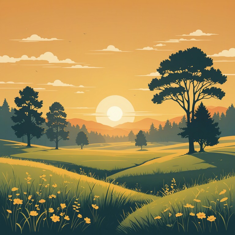 An acoustic serenade that embodies the tranquil beauty of a sunrise over a lush meadow, with each note painting a picture of warmth and tranquility.