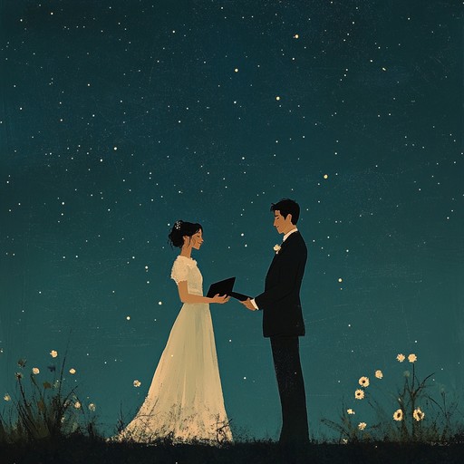 A serene composition that resonates with the deep bonds of matrimonial commitment, echoing through a landscape of harmonious bliss under a starlit sky. Mellow acoustics blend with heartfelt melodies creating an unforgettable soundscape perfect for exchanging vows.