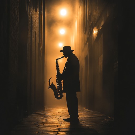 An instrumental track that blends smooth jazz saxophone with pulsating house rhythms, creating an ominous and atmospheric soundscape reminiscent of midnight in the city.