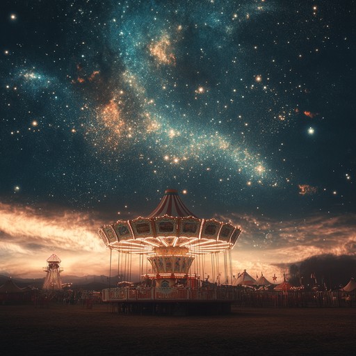 A wondrous interplay of ethereal synth pads and playful piano keys, painting an aural picture of an enchanted fairground under a starlit sky. The melody takes listeners on a fantastical journey, where each note sparkles like a star in the night