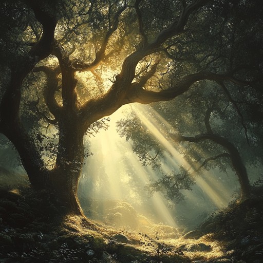 A captivating violin piece depicting an enchanted woods at sunrise, blending baroque elegance with a sense of wonder and joy as sunshine dances through leaves