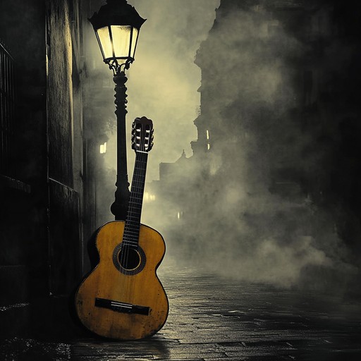 An instrumental latin piece featuring a haunting tango melody played on flamenco guitar, evoking the mysterious ambiance of deserted streets at midnight. The music weaves through shadowy harmonies and melancholic rhythms, stirring feelings of nostalgia and forgotten love.