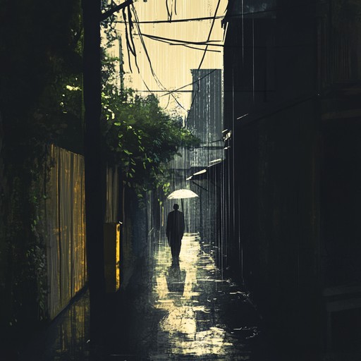 A shadow filled, mysterious jazz composition, featuring an uneasy and suspenseful rhythm that evokes the feeling of walking through dark, creepy alleyways. The saxophone's whispers and the piano's quiet intensity combine to create a chilling atmosphere.