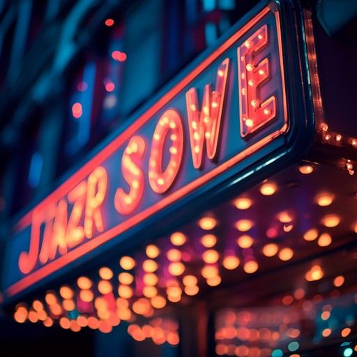 Imagine a 1940s broadway show where swing music meets the grandiose of theatrical performances, creating a dazzling and energetic atmosphere that captures the spirit of classic live entertainment.