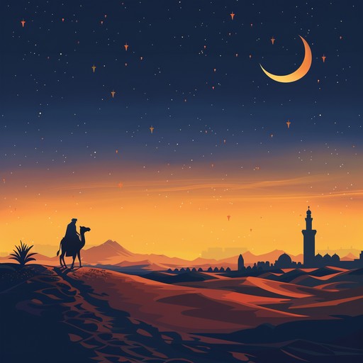 A mesmerizing instrumental piece that captures the essence of the middle east, with haunting melodies and hypnotic rhythms. The music transports the listener to a world of ancient secrets, majestic palaces, and endless sand dunes under starlit skies.