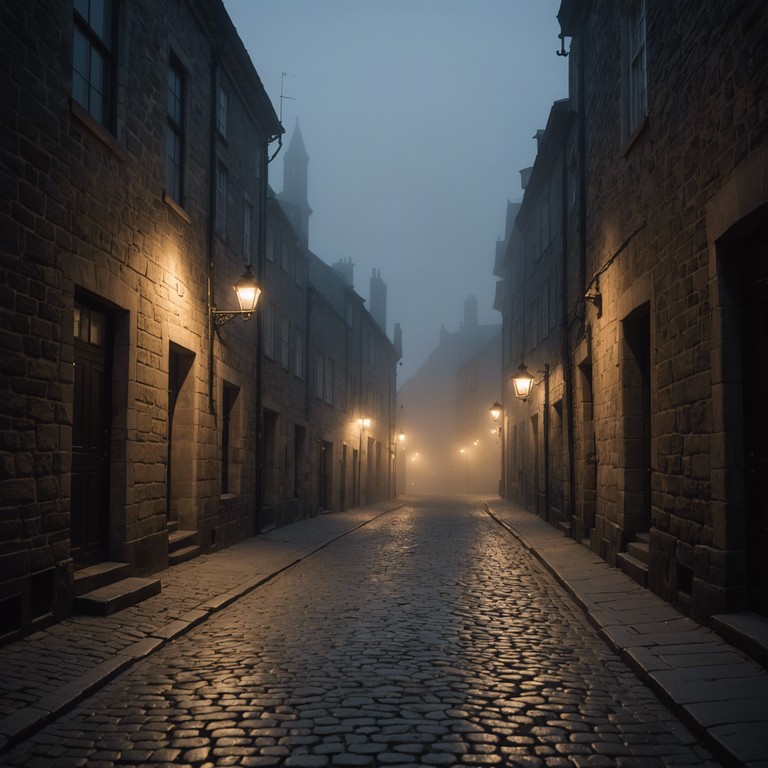 A haunting, suspenseful composition that combines eerie atmospheric sounds with a sense of foreboding, designed to evoke images of deserted cobblestone streets under a moonlit sky. The music starts with a soft, creeping saxophone melody that gradually builds into a powerful, unsettling crescendo, reflecting the tension and mystery of an ancient city at night.