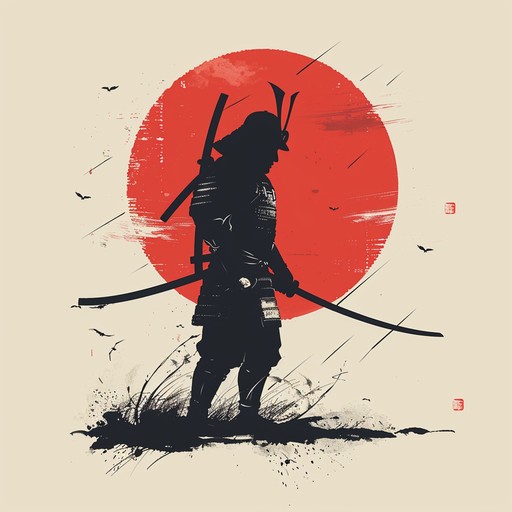 A thrilling orchestral composition featuring dynamic strings, intense drumming, and electronic elements, creating an epic atmosphere perfect for a samurai themed anime battle scene. The music shifts between high tension and dramatic releases, reflecting the fierce combat and heroic undertones.