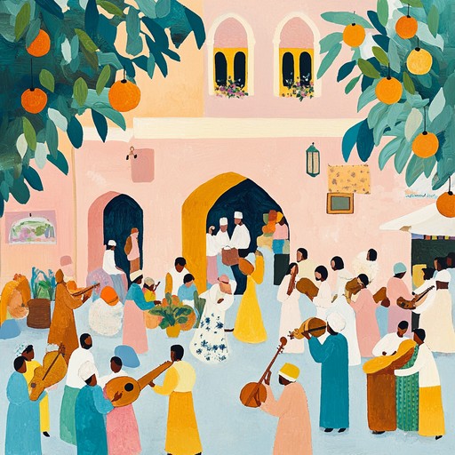 A lively and dynamic instrumental track that captures the essence of a desert celebration, highlighting traditional moroccan instruments and rhythms to create an immersive festive experience