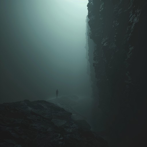 Embark on a haunting voyage through a pitch black abyssal underwater landscape, using dark ambient soundscapes to create an overwhelming sense of suspense and danger. Echoing drones and shadowy textures enfold the listener in an enigmatic and menacing aquatic atmosphere.