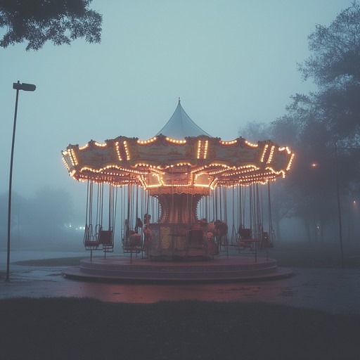 An instrumental track featuring a haunting melody played on a calliope, evoking the eerie feeling of a child alone on a carousel at midnight, blending elements of children's music with a brooding atmosphere