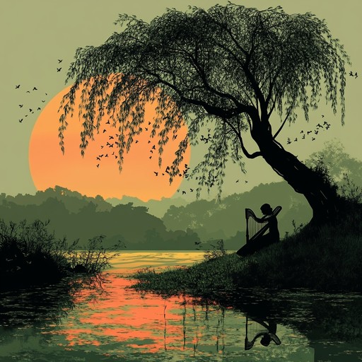 An instrumental piece featuring the celtic harp, evoking the calm and reflective mood of resting under a weeping willow, with flowing melodies that inspire peace and serenity.