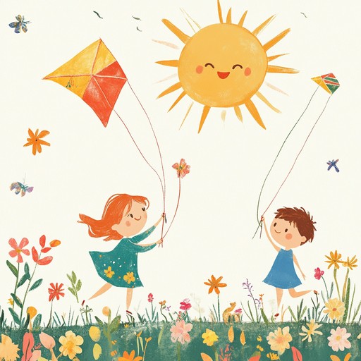 An upbeat instrumental track with lively rhythms and cheerful tunes that evoke the carefree spirit of children playing under the sun, exploring and laughing together