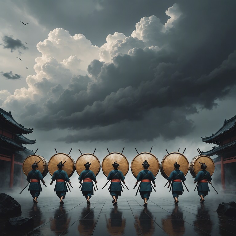 Imagine a scene filled with ancient warriors preparing for battle, the air thick with anticipation and energy. The relentless thunder of taiko drums fills the landscape, driving the warriors and the listeners into a state of frenzied readiness.